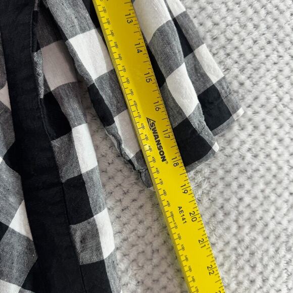 J Jill Love Linen Top Women M White Black Checked Boat Neck Lagenlook 3/4 Sleeve - Picture 8 of 11